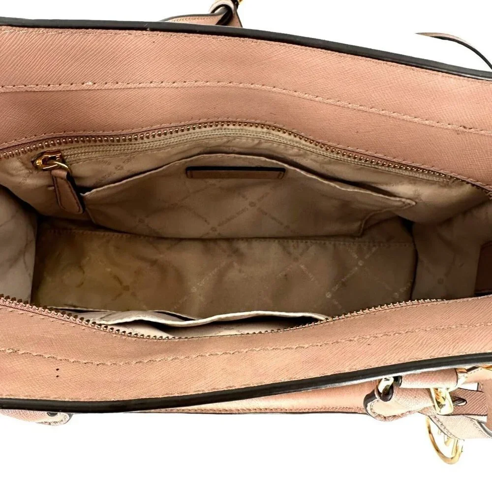 Michael Kors Blush Pink Saffiano Leather Satchel with Crossbody Strap Handbag